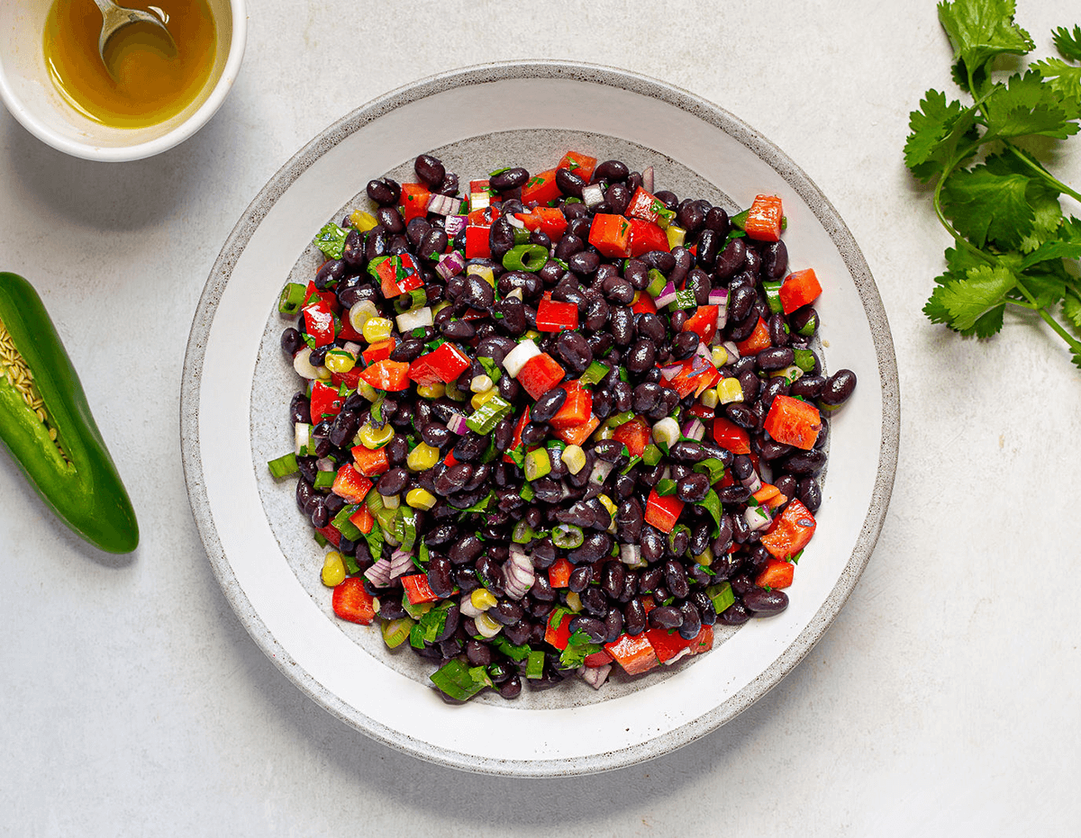 A tasty plate of black beans and corn salad