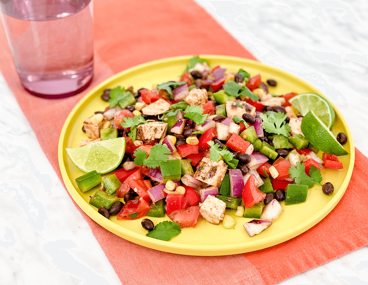 An chicken corn and black bean fiesta salad