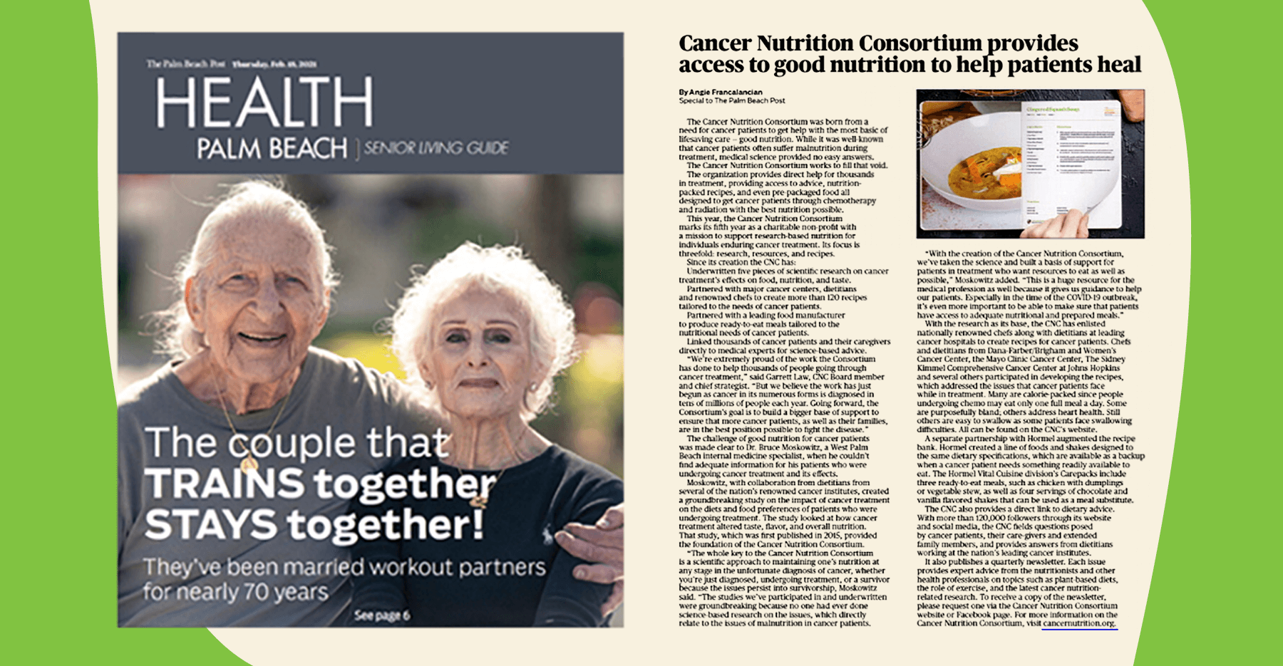 A clipping from the Palm Beach Post about the new Cancer Nutrition Consortium Cookbook