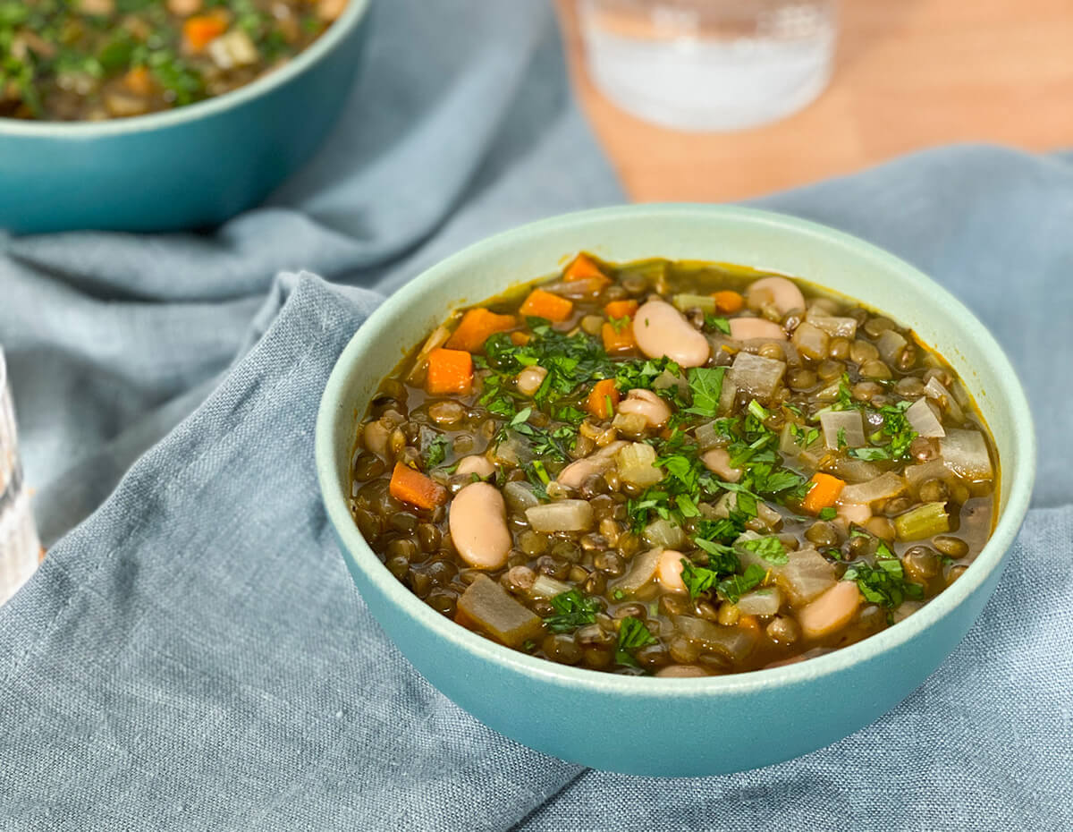A hearty bowl of bean and lentil stew