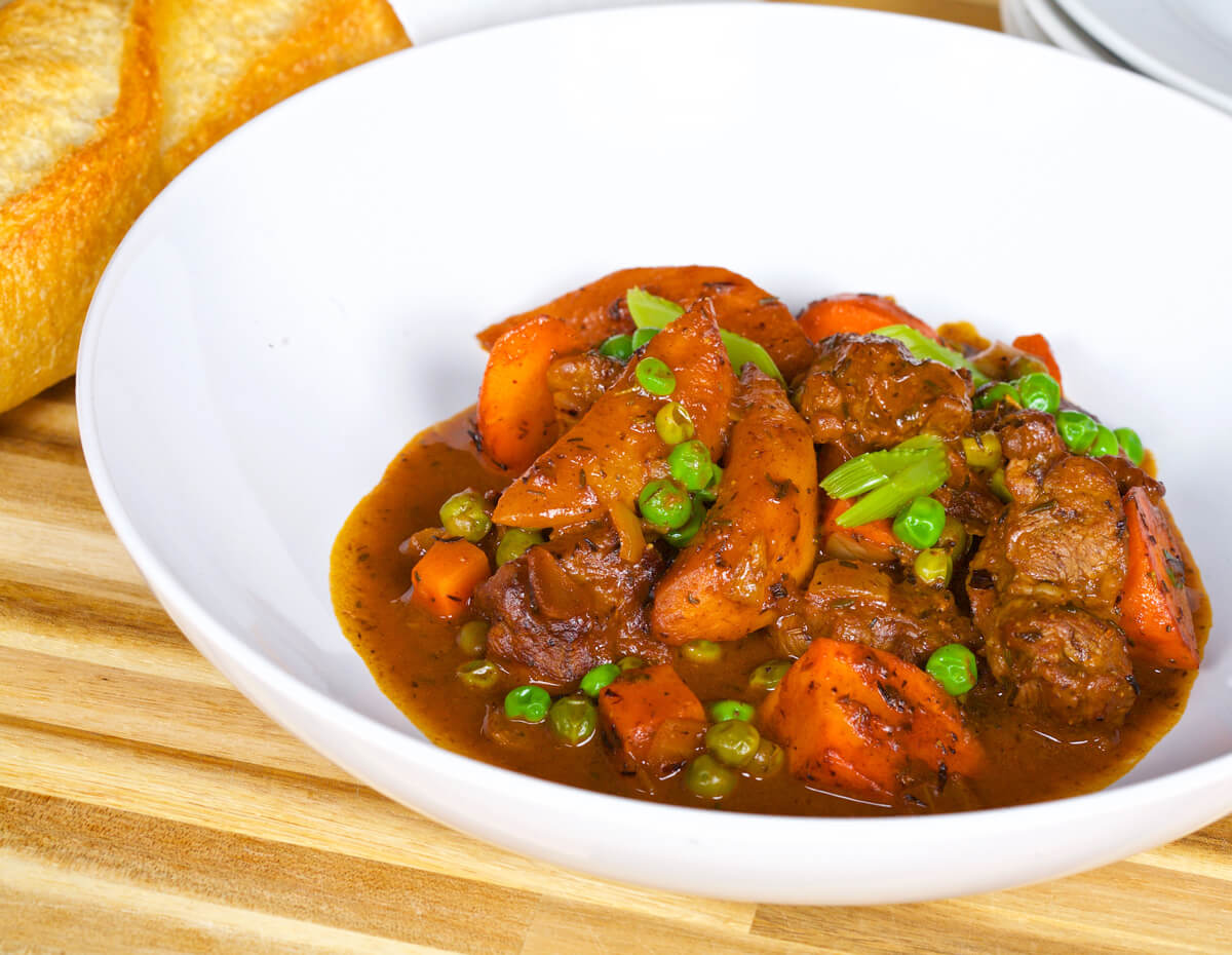 A bowl of classic beef stew
