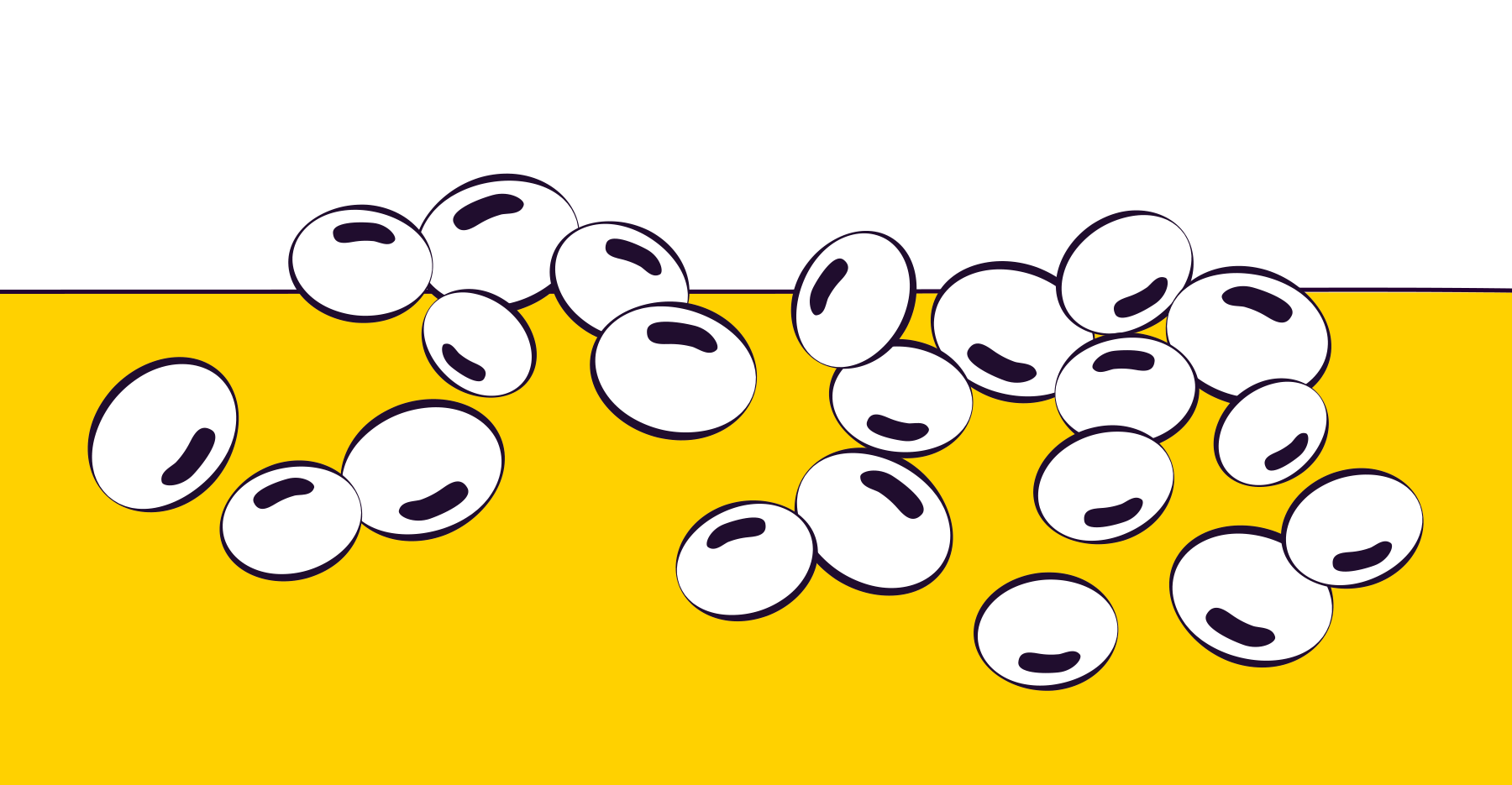 An illustration of some soy beans on a yellow background