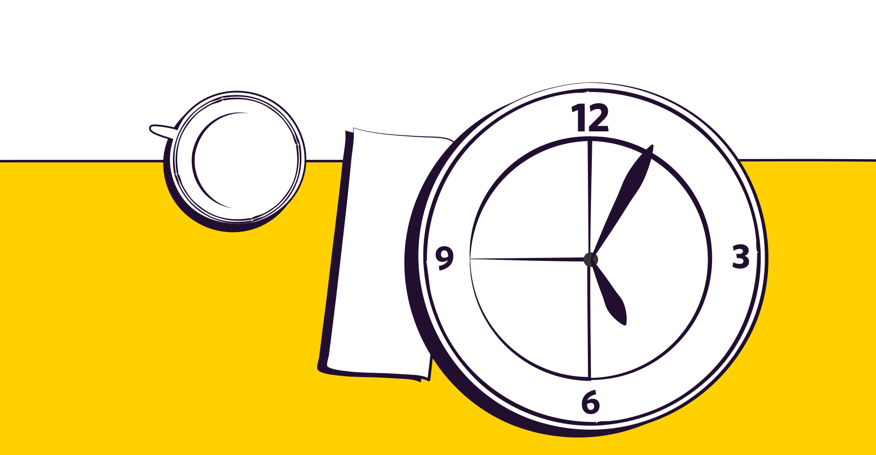 An illustration of a plate made of a clock on a yellow background