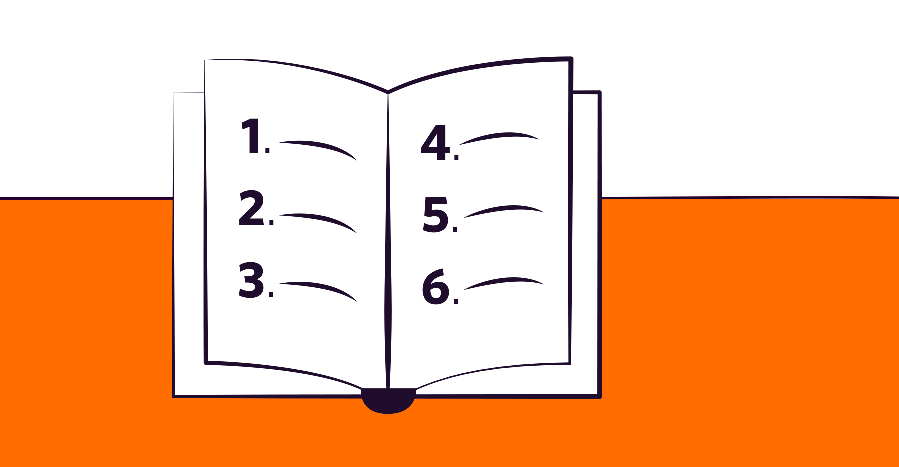 An illustration of a book with a list in it over an orange background
