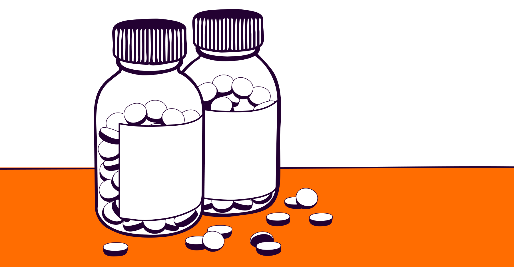 Two bottles of vitamins over an orange background