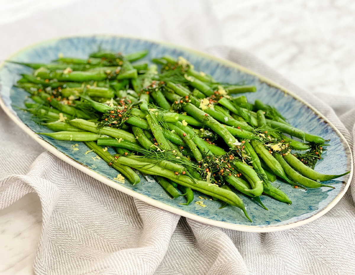 A platter of dill green beans