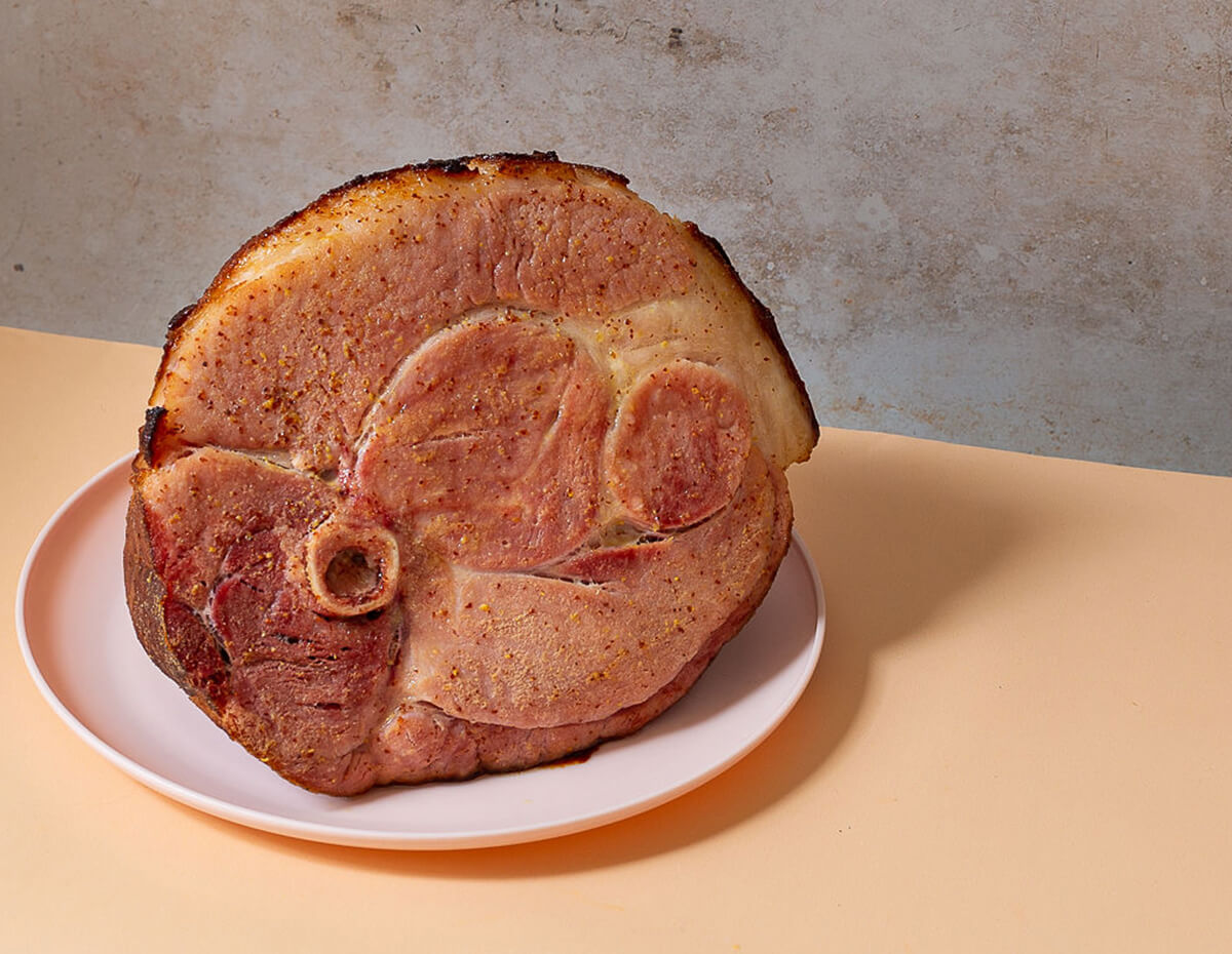 A delicious whole glazed ham