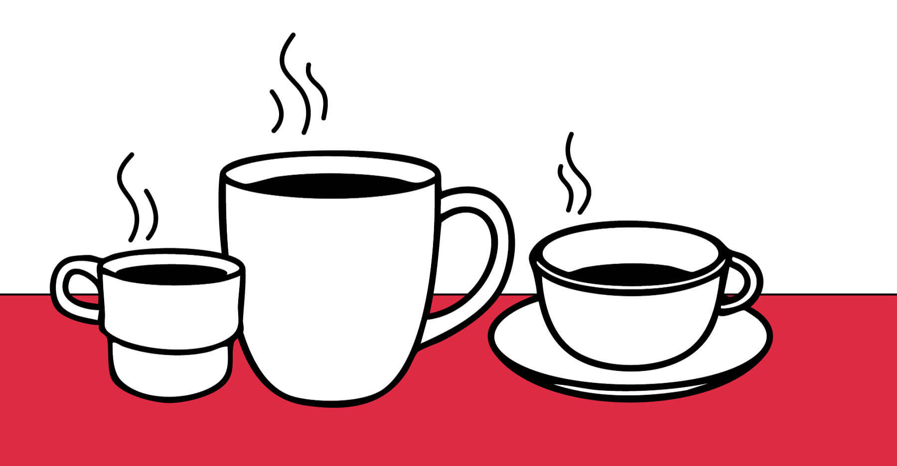 An illustration of three mugs of hot drinks