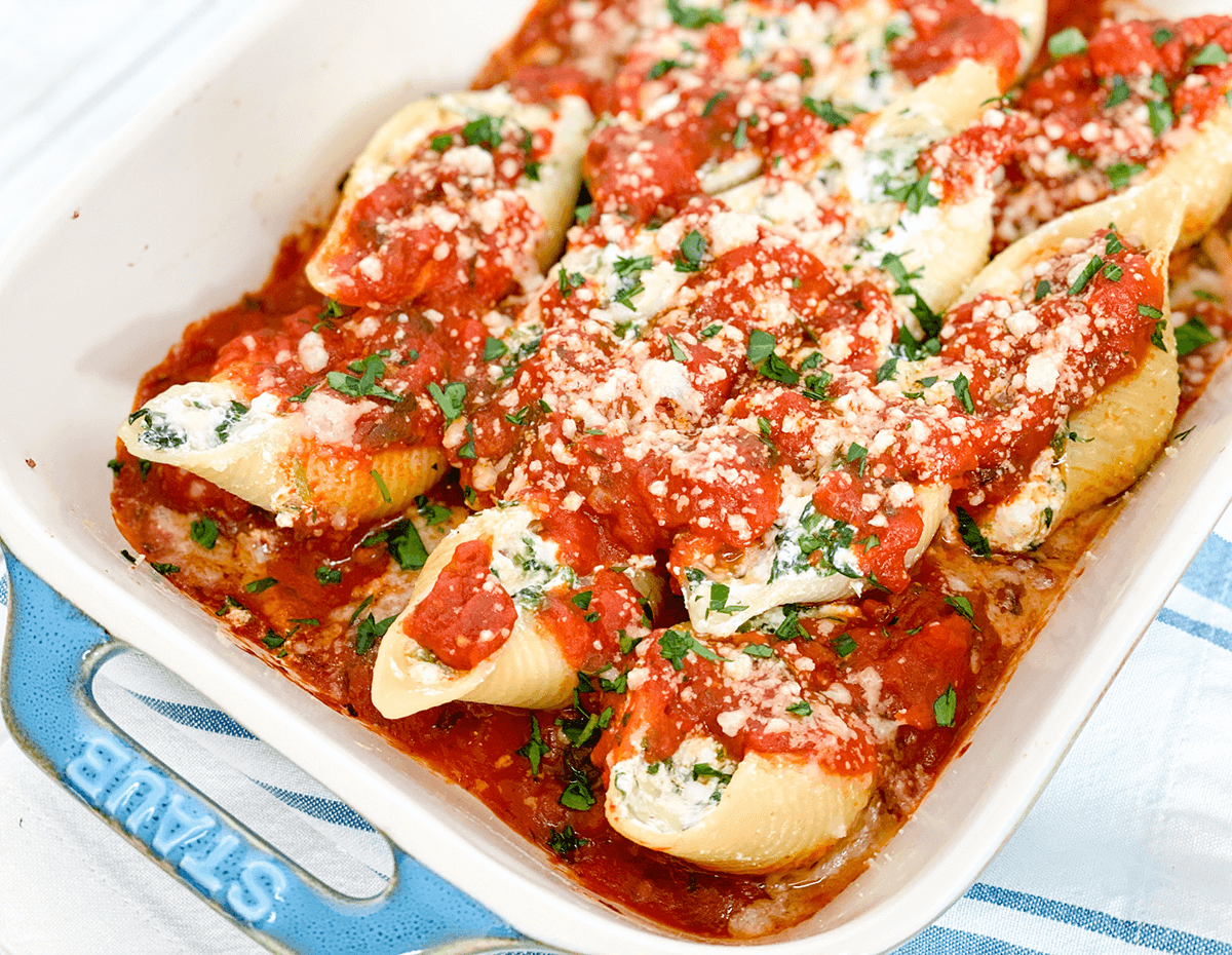 A hearty helping of stuffed shells straight out of the oven