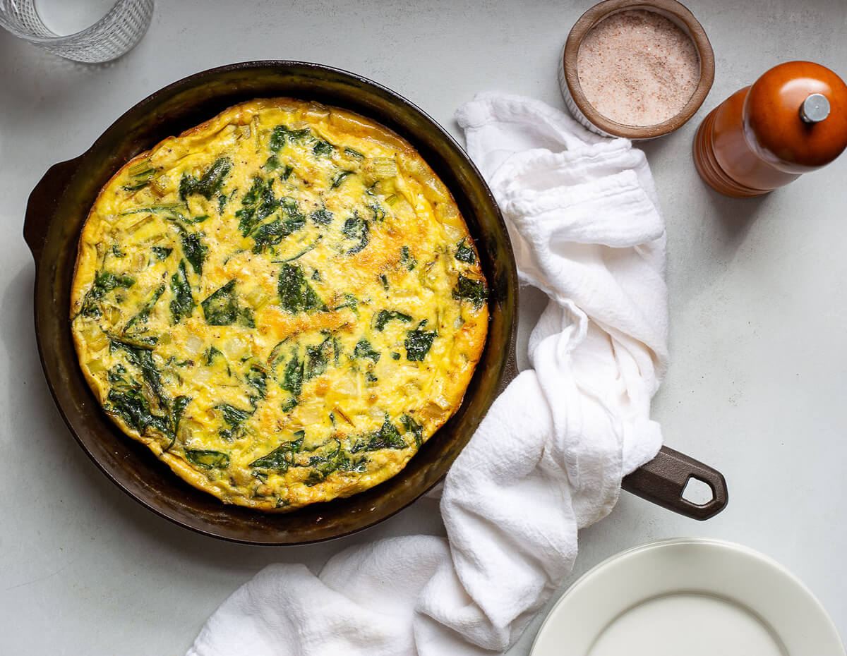 A skillet of Swiss chard
