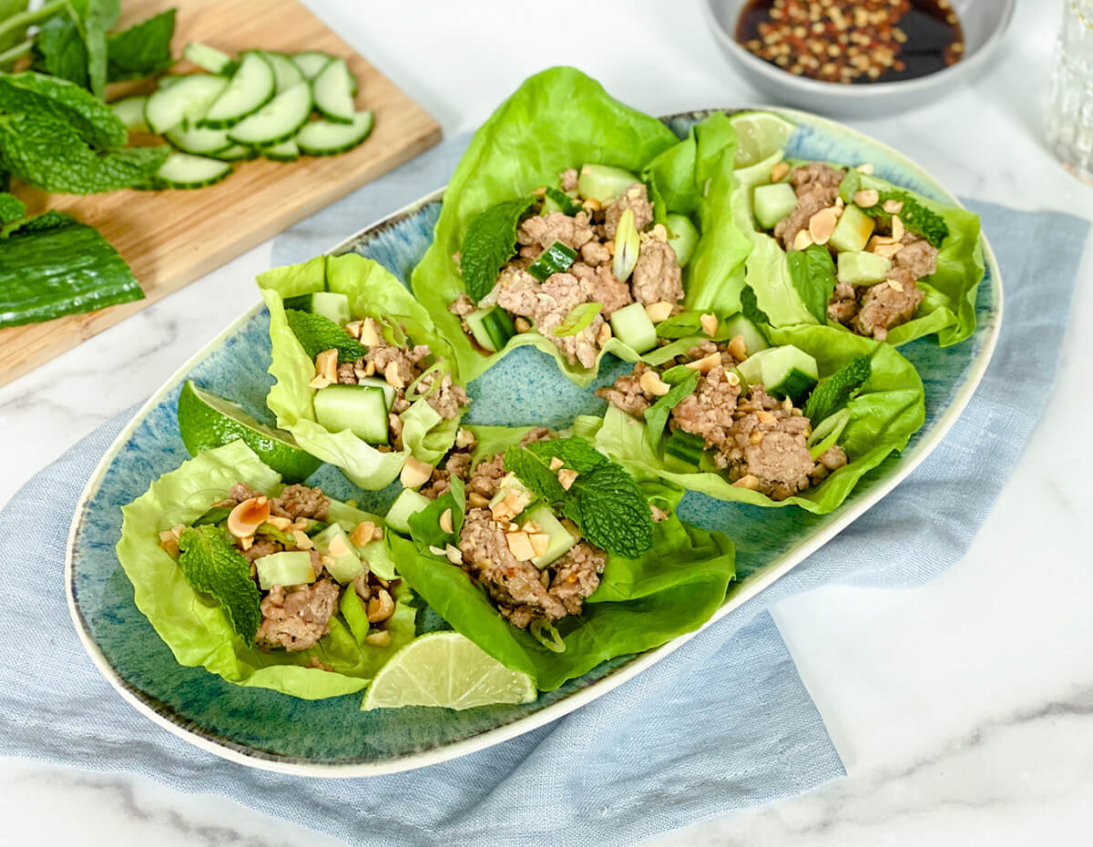 A platter of Thai turkey lettuce wraps