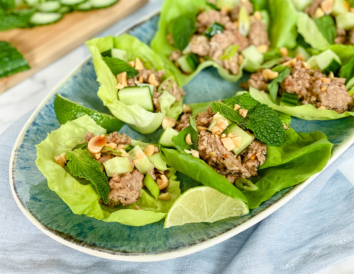 A platter of Thai turkey lettuce wraps